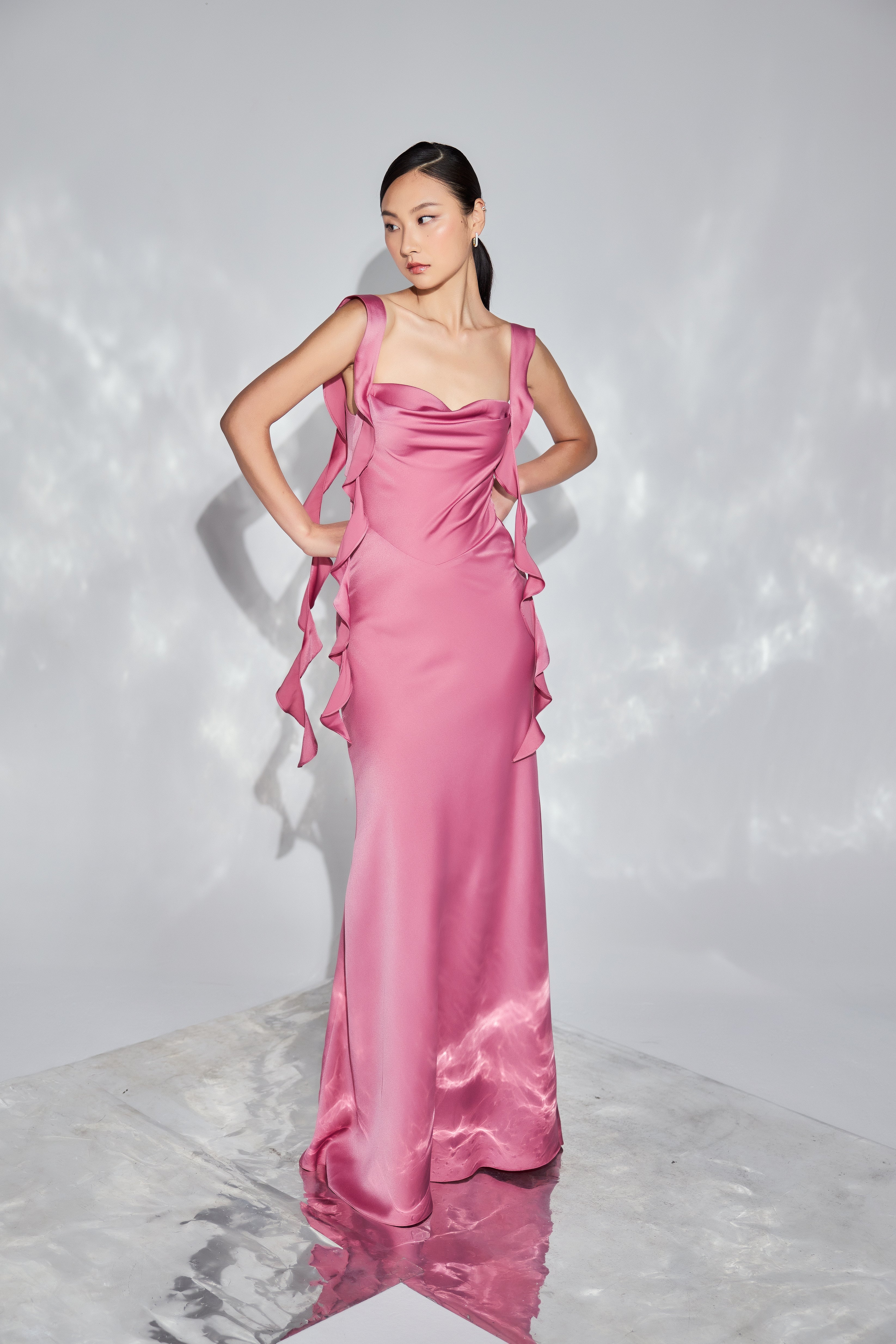 dress modern dress Off-Shoulder Crystal prom with Pearls and Beading, Pleats, and Side Slit complete with pockets Modern Mother of the Bride